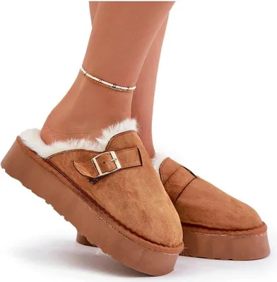 Produktbild von Damen Hausschuhe auf dicker Sohle mit Fell und Schnalle Camel Linneola 37