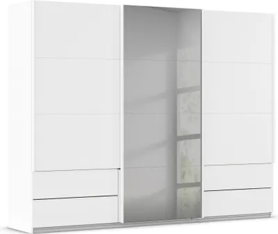 Produktbild von Schwebetürenschrank >Elara< in alpinweiß / Grauspiegel - 271x210x62 (BxHxT)