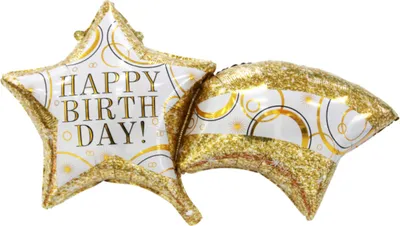 Image de Ballon en plastique Happy Birthday motif étoile filante or, 54 x 104 cm