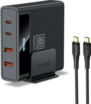 Produktbild von 100W Ladegerät Lade Station,PD Schnellladestation, 4-Anschlüsse, 2x USB-C, 2x USB Schwarz