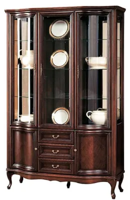 Produktbild von Casa Padrino Luxus Jugendstil Vitrinenschrank Dunkelbraun 142,6 x 52,5 x H. 206 cm - Wohnzimmerschrank mit 5 Türen und 3 Schubladen - Wohnzimmermöbel