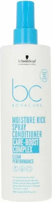 A bottle of Schwarzkopf Professional BC Bonacure Moisture Kick Spray Conditioner.