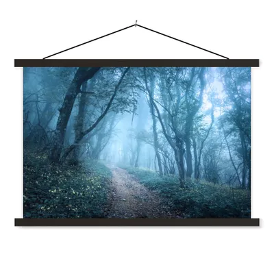 Produktbild von MuchoWow® Textilposter Bäume - Natur - Nebel 90x60 cm mit schwarzem Rahmen - Aufhängungssatz