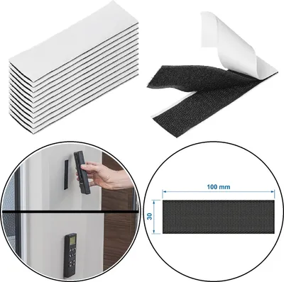 Produktbild von Selbstklebendes Klettband extra stark 30 mm x 10 cm 12 Stück schwarz für Haushalt Camping Wohnmobil aus Nylon