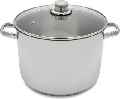 Productafbeelding van Krüger grote kookpan met gebogen rand, voorzien van een glazen deksel met ronde knop, inhoud 12,5 liter