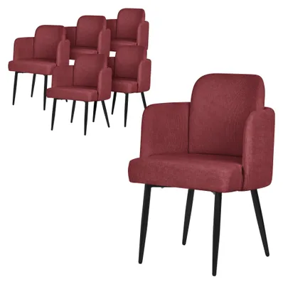 Zdjęcie produktu dla ML-Design zestaw 6 krzeseł do jadalni czerwone krzesło kuchenne z podłokietnikiem i rattanowym oparciem tapicerowane krzesło z metalowymi nogami ergonomiczne