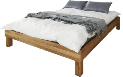 Produktbild von Bett Ringo 2 aus Wildeiche massiv 200x200 ohne Kopfteil mit Holzbeinen