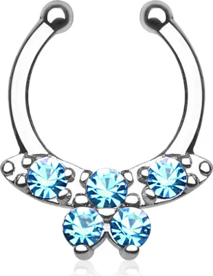Produktbild von Nasenpiercing Nasenring Fake Piercing Septum Helix Schmetterling Butterfly Strass silber-türkis