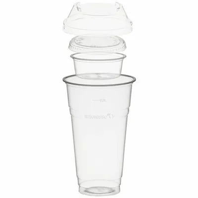 Produktbild von 100x  Trinkbecher 500ml+Domdeckel+ 60ml Einsatzbecher stapelbar PLA