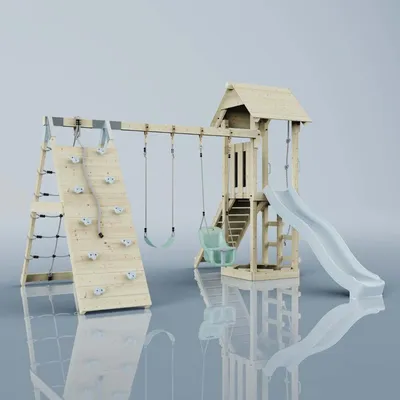 Produktbild von OutdoorToys Spielturm Kiruna aus Holz in Blau Babyschaukel