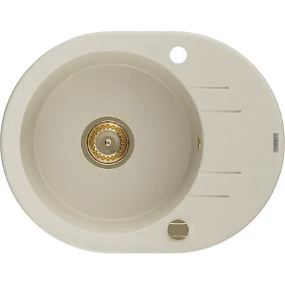 Zdjęcie produktu dla Mexen Kevin zlewozmywak granitowy 1-komorowy z ociekaczem 586 x 458 mm, beżowy, syfon złoty - 6517581005-69-G
