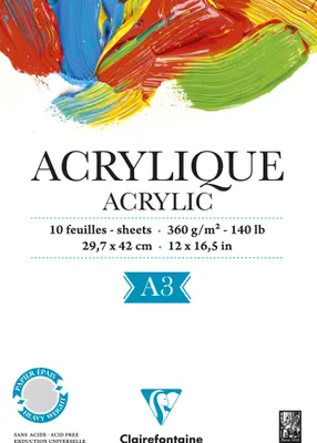 Produktbild von Clairefontaine 5x Zeichenblock Acryl A3, einseitig geleimt, 10 Blatt 360g 96309C