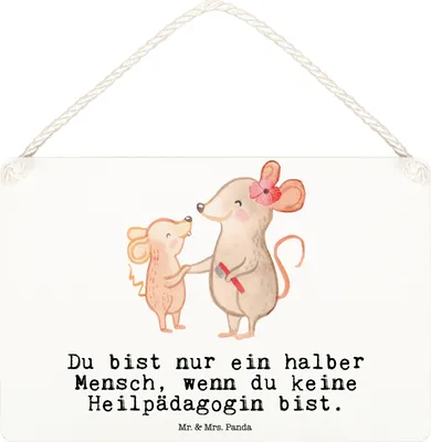 Produktbild von Mr. & Mrs. Panda Schild Heilpädagogin Herz DIN A6 - Weiß - Geschenk, Heilpädagogik, Ausbildung, Studium, Spruch, Lustig, Türschild, Wandbild Holz, kleine aufmerksamkeit
