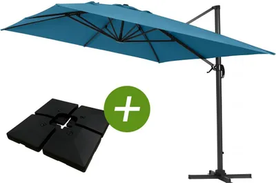 Immagine prodotto di Ombrellone da giardino decentrato Alu "Sun 4" - Rettangolo - 3 x 4 m - Blu - Base inclusa