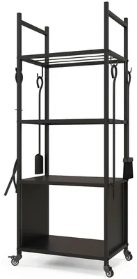 Produktbild von Outsunny Kaminholzregal Brennholzregal mit Rollen, 4 Ablagen, Feuerholzregal