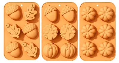 Produktbild von Silikonform Schokoladenform 3er Set, 3D Kürbis Blatt Backform für Pralinen, Kuchen und Desserts, Herbst Halloween Backzubehör, hitzebeständig