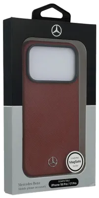 Produktbild von Handyhülle für iPhone 18 Pro / 17 Pro, Mercedes Leather Semi Wrap Wood Effect mit MagSafe, Burgunderrot