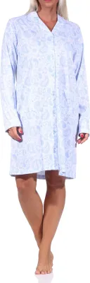 Produktbild von Edles Damen Nachthemd langarm zum durchknöpfen in Single Jersey Qualität - 212 213 90 352 ; hellblau , 36