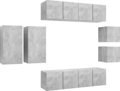Produktbild von vidaXL 8-tlg. TV-Schrank-Set Betongrau Holzwerkstoff