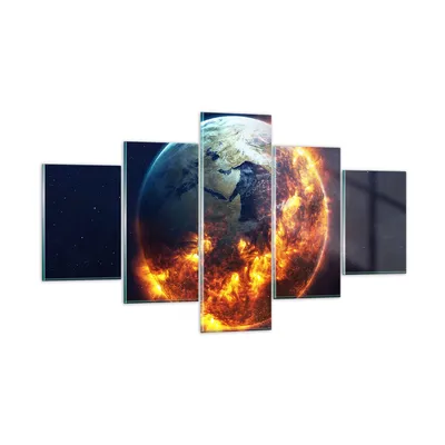 Produktbild von Bilder auf glas - Universum Erde Feuer Globus - 125x70cm - Glasbilder - Wandbilder - Kunstdruck - zum Aufhängen bereit - Wanddekoration aus Glas - Glas Bilder - Wandbild auf Glas - GEA125x70-2875