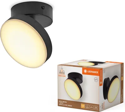 Image de LEDVANCE Decor Spot Moon luminaire noir, 1 tête de lampe réglable, 5,5 W, 280 lm, 3000 K, boîtier en métal, design fonctionnel et minimaliste, montage simple, LED non remplaçable