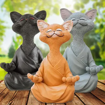Produktbild von 3Pcs Meditation Statue Katze Statue 12cm Yoga Katze Tierfiguren Deko Harz Meditation Yoga Figuren Ornament Skulptur Dekor für Drinnen und draußen (M)