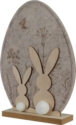 Produktbild von Dekofigur Osterei mit Osterhasen 25cm Filz Holz Beige / Natur