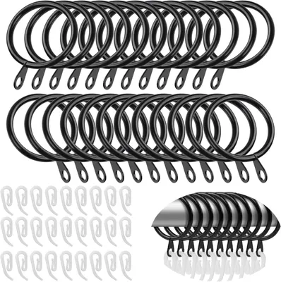 Productafbeelding van Gordijnringen 45-delig, metalen ringen, 30 mm oogjesdiameter, zwart, voor gordijnroede