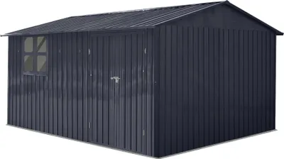 Produktbild von Albatros Profi Gerätehaus XXXL – verzinktes Metall in Anthrazit (RAL 7016) | 371x304x201cm (22,6m³) | Inkl. Schloss & Werkzeughaken | wetterfest