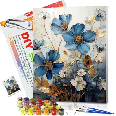 Malen nach Zahlen Set für Erwachsene, 30x40 cm, Blumen, mit Rahmen