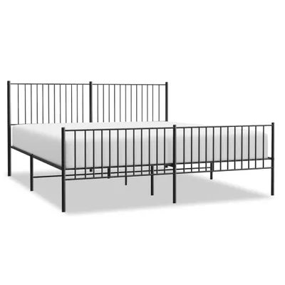 Zdjęcie produktu dla Metalowa Rama Łóżka Z Wezgłowiem I Zanóżkiem, Czarna, 200X200Cm Lumarko!