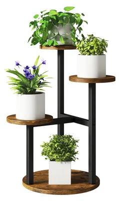 Productafbeelding van Plantenrek met 4 niveaus voor binnenshuis - Metalen en houten plantenrek, 52,5 cm hoog