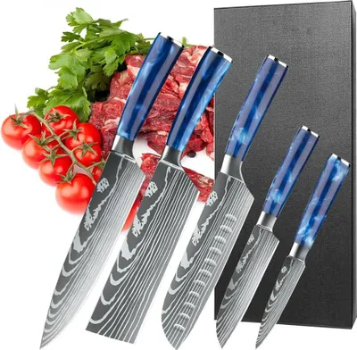 Zdjęcie produktu dla Zestaw noży, wysokowęglowa stal nierdzewna, ergonomiczna konstrukcja, 5 elementów
