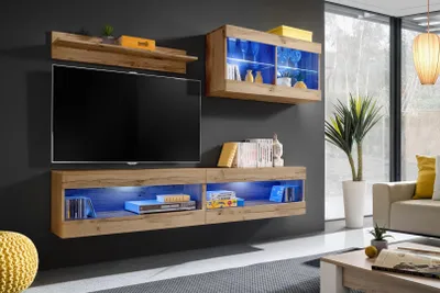 Produktbild von Komodee, Set, Möbel, Tivoli SET6, Wotan/Wotan, Breite 200cm x Höhe 195cm x Tiefe 35cm, LED Blau, für Wohnzimmer, Schlafzimmer