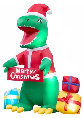 Productafbeelding van Opblaasbaar kerstornament: dinosaurus, 180 cm, met LED-verlichting en geschikt voor gebruik in de tuin