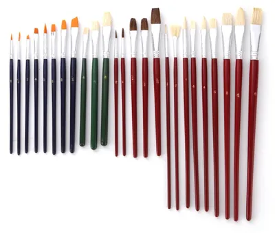 Produktbild von 25-teiliges Set Gouache- und ölmalpinsel mit Holzgriff und Nylonborsten