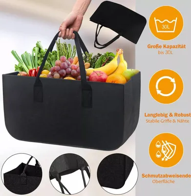 Produktbild von 2x 30L Felt Storage Bag Large Shopping Bag Shopping Basket Foldable Firewood Bag