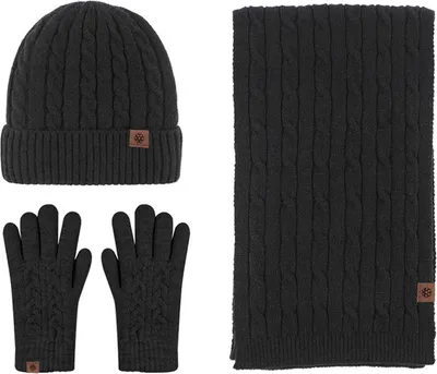 Image de （Noir） Ensembles chauds pour l'hiver Écharpe tricotée Bonnet Gants