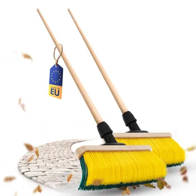 Produktbild von Novaliv 2x Premium Krallenbesen mit Stiel 50cm, Spezialbesen gebogenen Borsten - Ideal als Gartenbesen, Kratzbesen, Kunstrasen Besen, Optimal für Camping, Straßenbesen, Kehrbesen