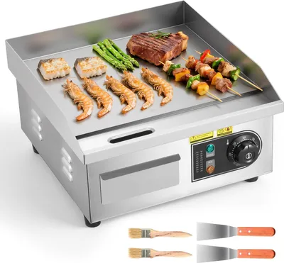 Zdjęcie produktu dla Elektryczna płyta grillowa – Gastro-Plancha – moc 2000 W – powierzchnia grillowa 35,5 x 30 cm – temperatura 50–300 °C bezstopniowa regulacja – obudowa ze stali nierdzewnej – akcesoria 2 łopatki, 2 szczotki