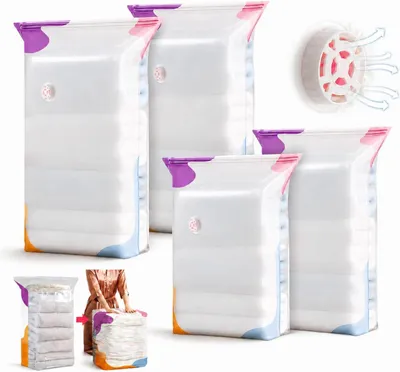 Obrázok produktu pre Vakuové vrecká bez pumpy – sada 4 kusov – 2 x 50 x 70 x 32 cm + 2 x 80 x 100 x 32 cm