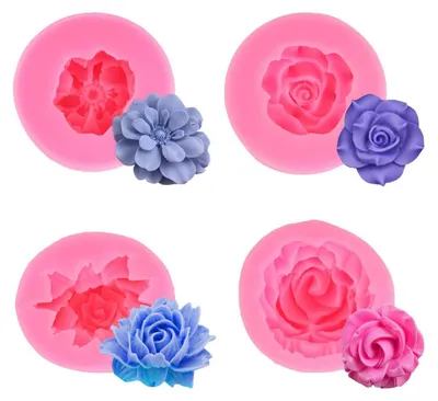 Produktbild von Silikonform Blumen 4er Set 3D Rosen Kerzen Formen für Schokolade Seife