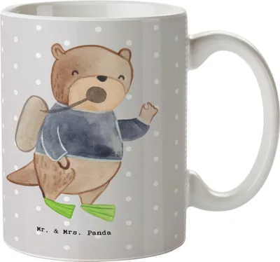 Produktbild von Mr. & Mrs. Panda Tasse Taucher Herz - Grau Pastell - Geschenk, Becher, Kaffeetasse, Teebecher, Teetasse, Kaffeebecher