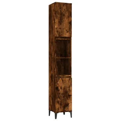 A tall, narrow wooden cabinet with shelves and a door, standing on four legs.