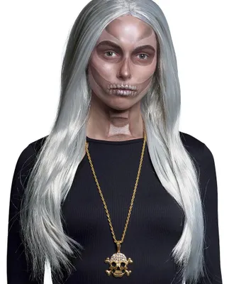 Produktbild von Boland 72326 - Halskette Totenkopf, gold, Halsband für Karneval und Halloween, M