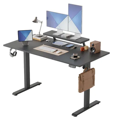 Höhenverstellbarer Schreibtisch 140x60 cm, schwarz, mit Monitorablage