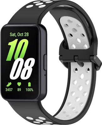 Produktbild von FFO2World Zweifarbiges Silikonarmband, passend für Samsung Galaxy Fit 3 – Atmungsaktives und komfortables Uhrenarmband – Schwarz/Weiß