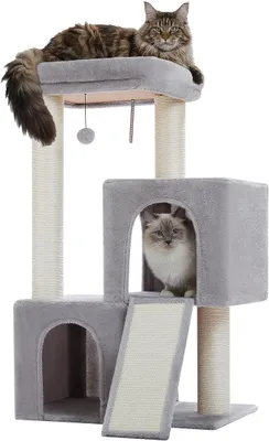 Imagen del producto de Árbol rascador grande, 114 cm, estructura robusta para gatos con dos escondites