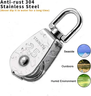 Produktbild von 3 Stück 304 Edelstahl M25 Einzelblock-Schwenkrolle, Flaschenzug, Tragkraft 400 kg – Silber (3 Stück)