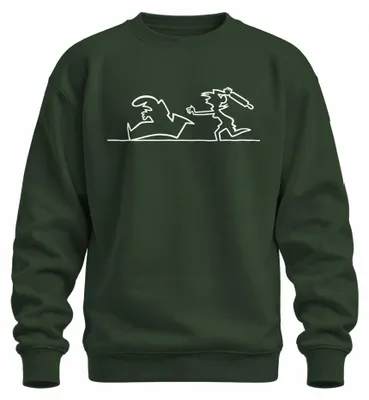 Zdjęcie produktu dla La Linea Balum, damska bluza z kapturem, wzór "Nudelholz Jagd" (pol. "Pościg za klusem"), model Osvaldo Cavandoli, para, kolor: butelkowa zieleń, rozmiar: 3XL